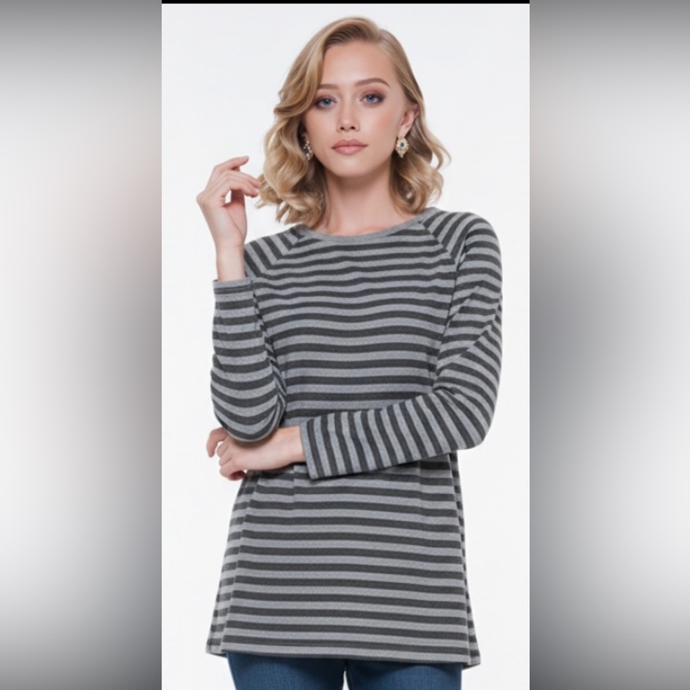 EILEEN FISHER Sweater Pullover Wool Alpaca Lightweight Striped Gray Black XXS